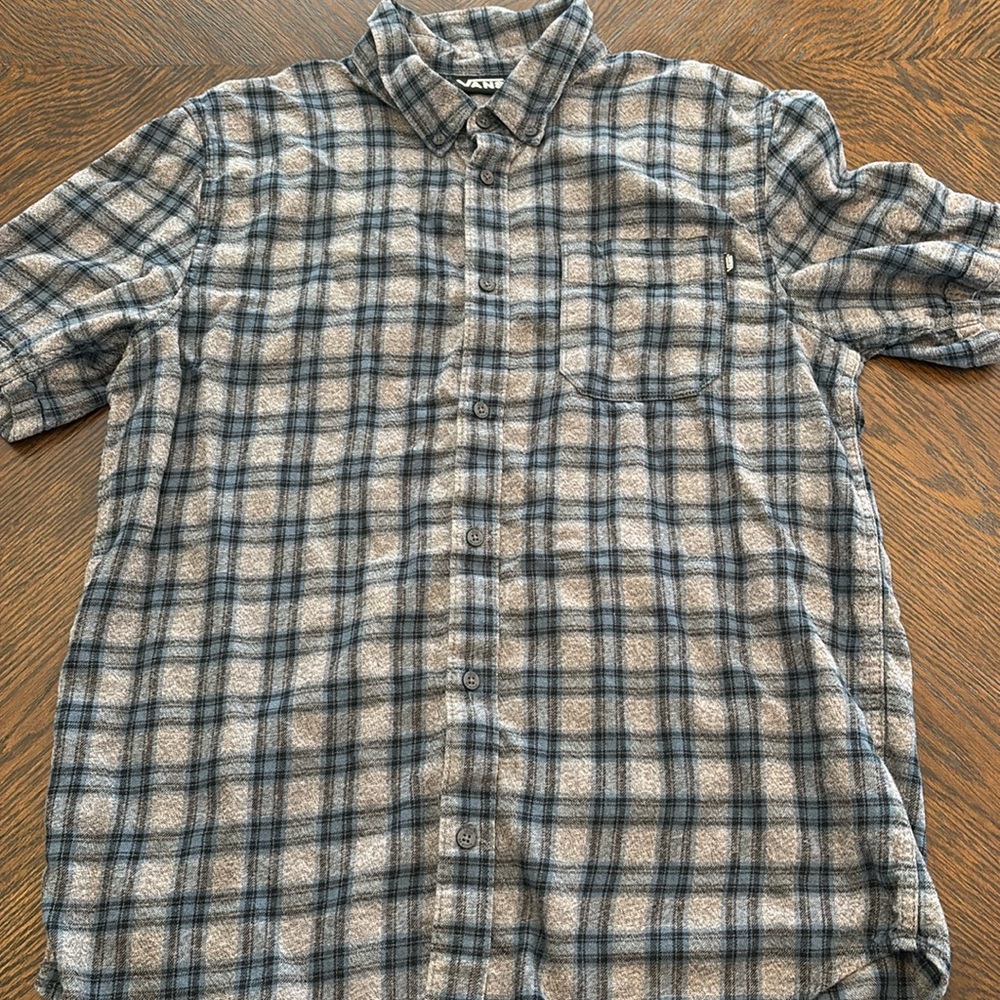 Vans Collared Shirt Mens Large Blue Gray Striped Chest Pocket Button Down